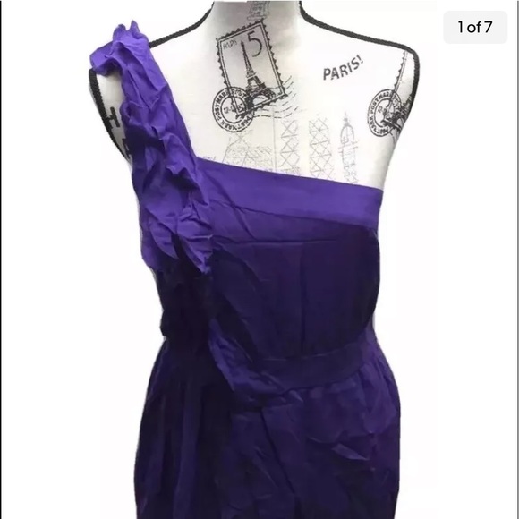 BCBG Generation One Shoulder Pencil Dress Mini Purple  8 - Picture 9 of 9